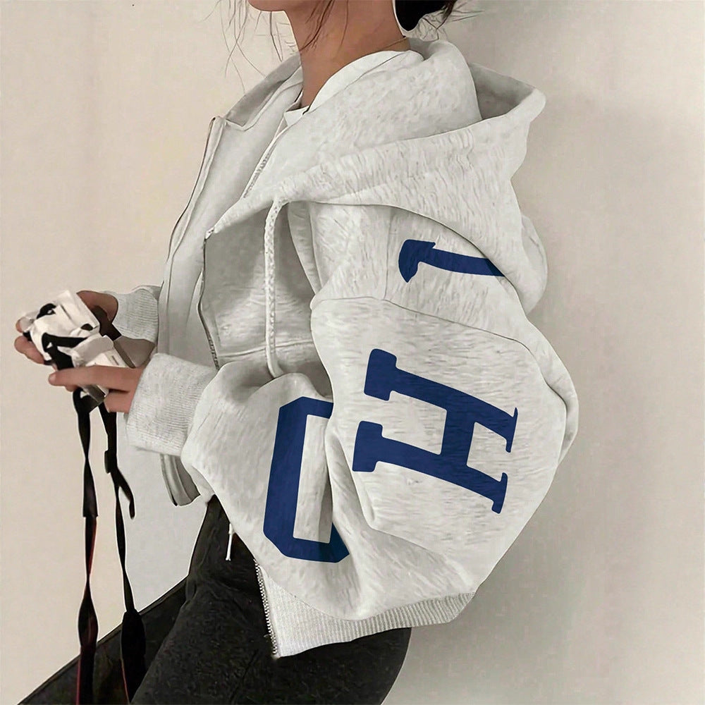 Long-sleeve Zip-up Casual Sweatshirt With A Printed Design 