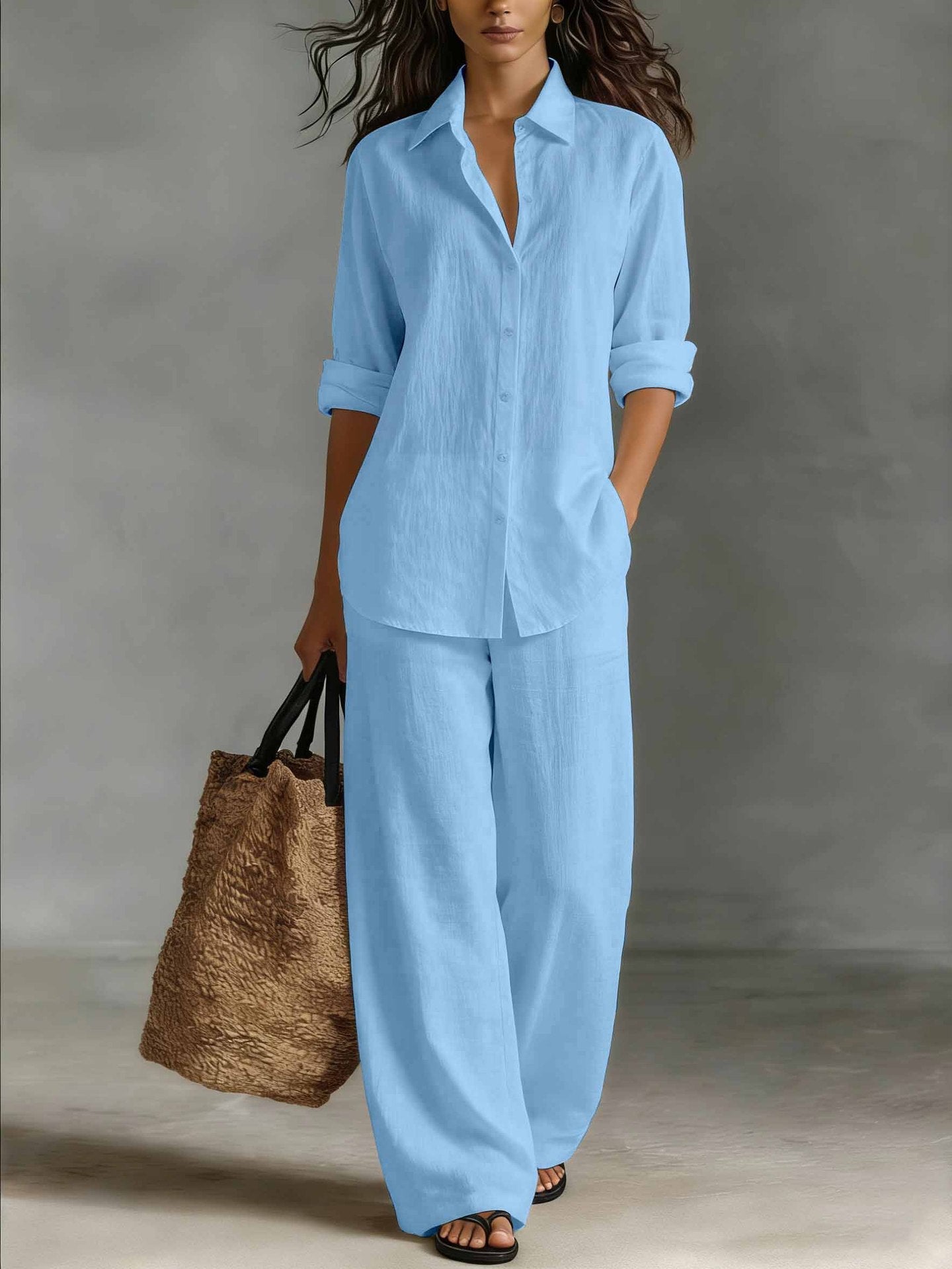 Bohemian Resort Cotton-Linen Top And Pants Set 