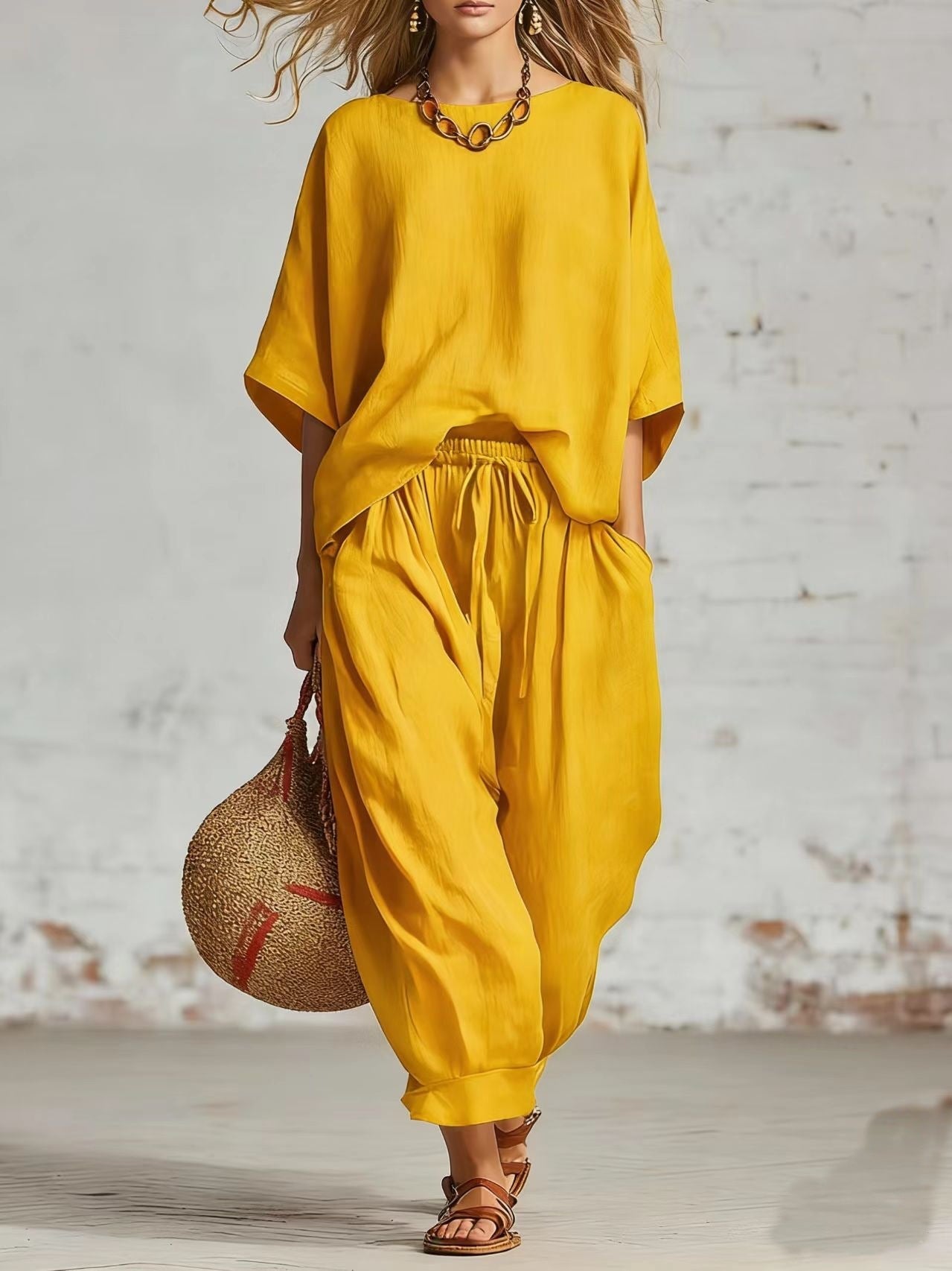 Women's Solid Color Loose Casual Set 