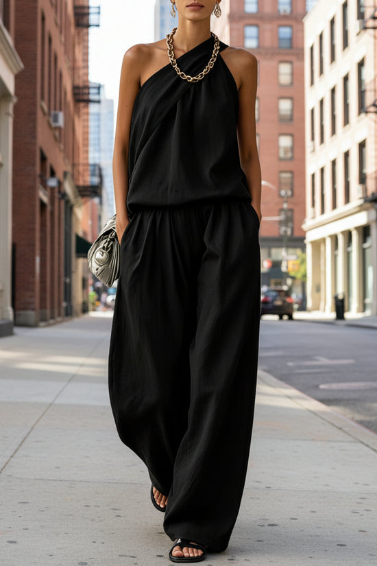 Cotton-linen Sleeveless Double-layer Top And Wide-leg Pants Set 
