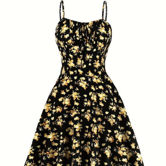 Women’s Floral Backless Maxi Dress – Strappy Dress with Bow & Flowy Skirt 