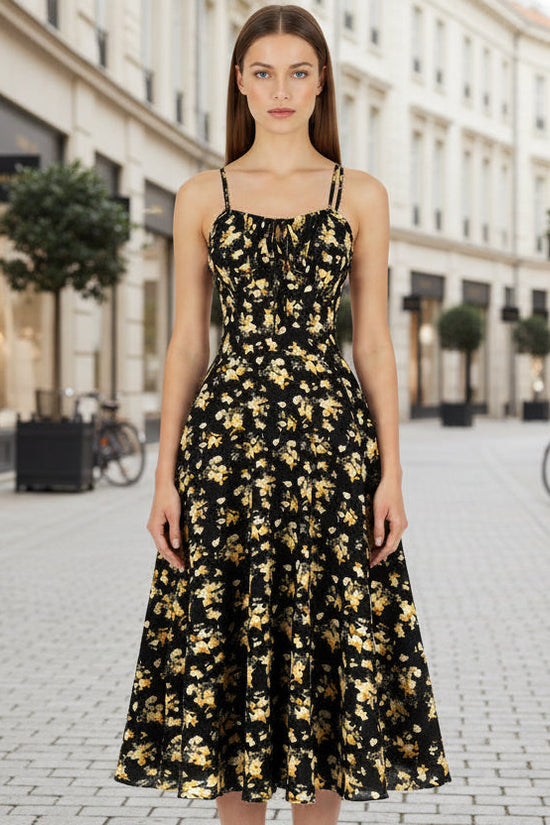 Floral Backless Bow-Tie Strappy Maxi Dress – Black & Blue, S–XXL 