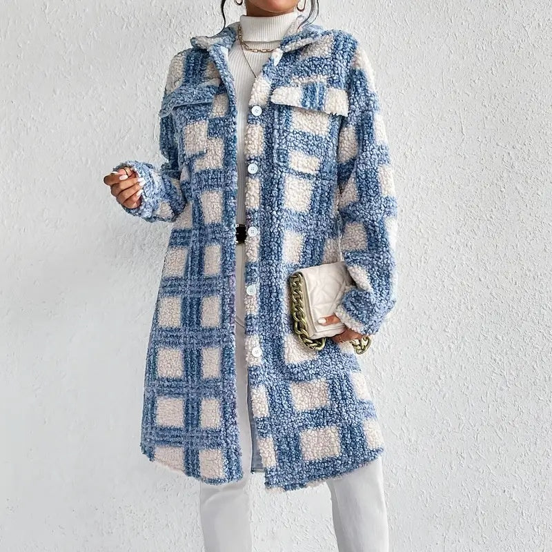 Women's Lightweight Plaid Jacket, Button Down Fleece Jacket, Long Sleeve Fall Outerwear Coat CJ US