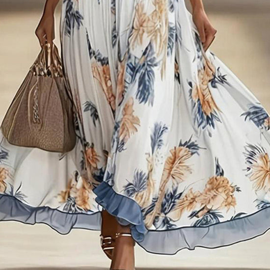 Women's Floral Print Maxi Dress With Deep V-Neck & Flare Sleeves, Elegant Flowy Wedding Guest Party Evening Dress CJ US