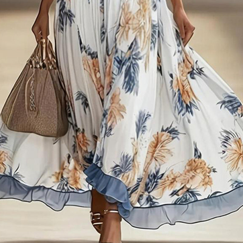 Women's Floral Print Maxi Dress With Deep V-Neck & Flare Sleeves, Elegant Flowy Wedding Guest Party Evening Dress CJ US