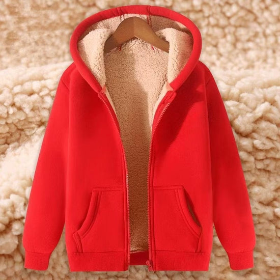 Women's Simple Solid Color Cold-proof Warm Berber Fleece Hooded Jacket 