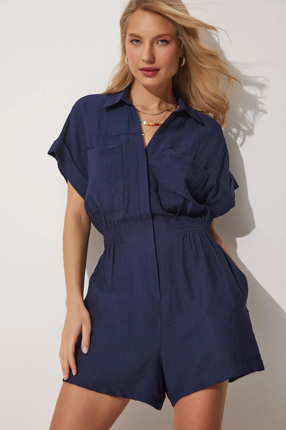 Workwear Jumpsuit Loose-fitting Figure-flattering Made Of Cotton And Linen 