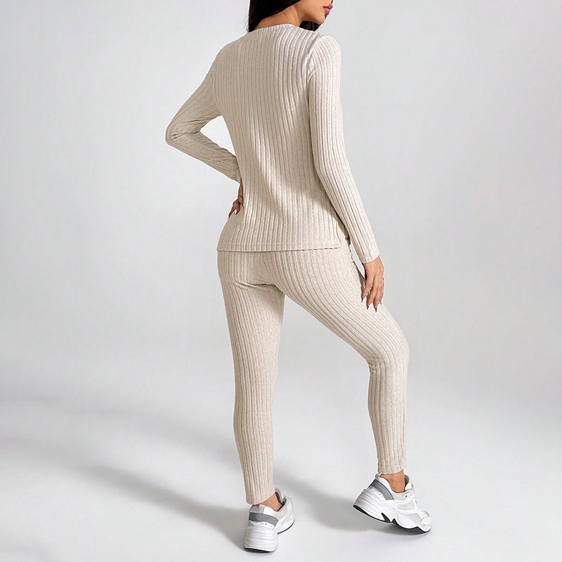 2 Piece Lounge Sets For Women Casual Pajamas Fall Fashion Outfits Long Sleeve Ribbed Knit Sweatsuits CJ US