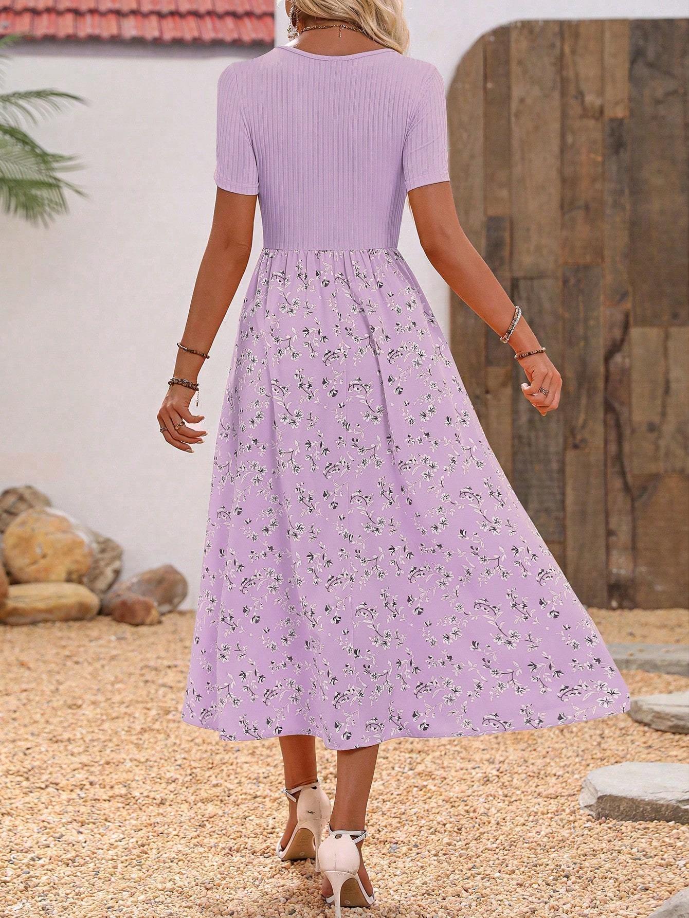 Clasi Floral Print Scoop Neck Dress Maxi Women Outfit CJ US