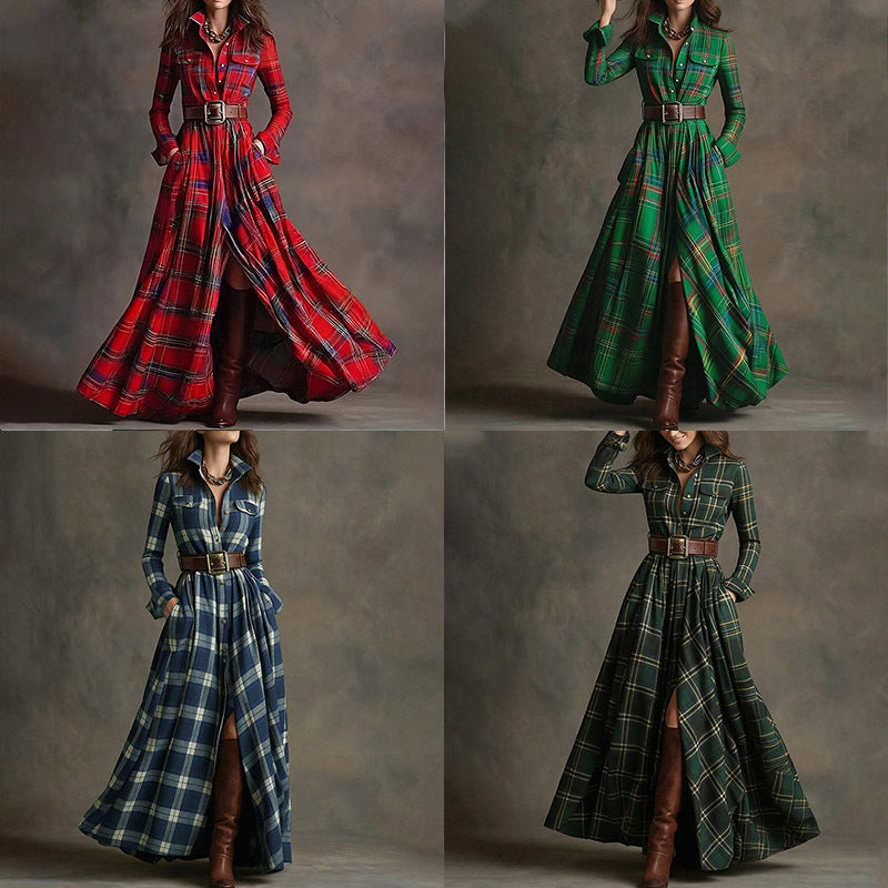 Elegant Commuter Printed Lapel Slim-Fit Dress 