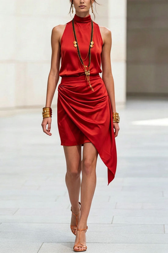 Sleeveless Double-layer Asymmetrical Hem Mini Skirt 