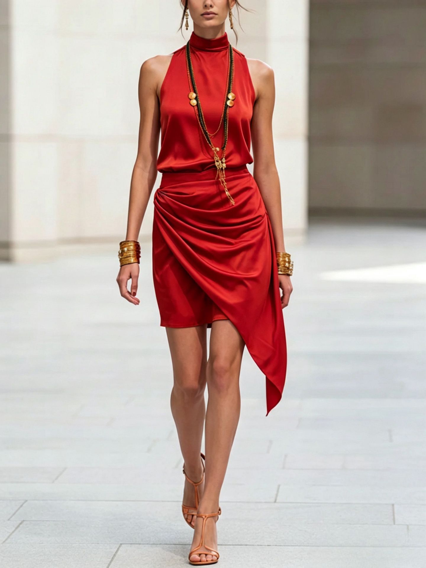 Sleeveless Double-layer Asymmetrical Hem Mini Skirt 