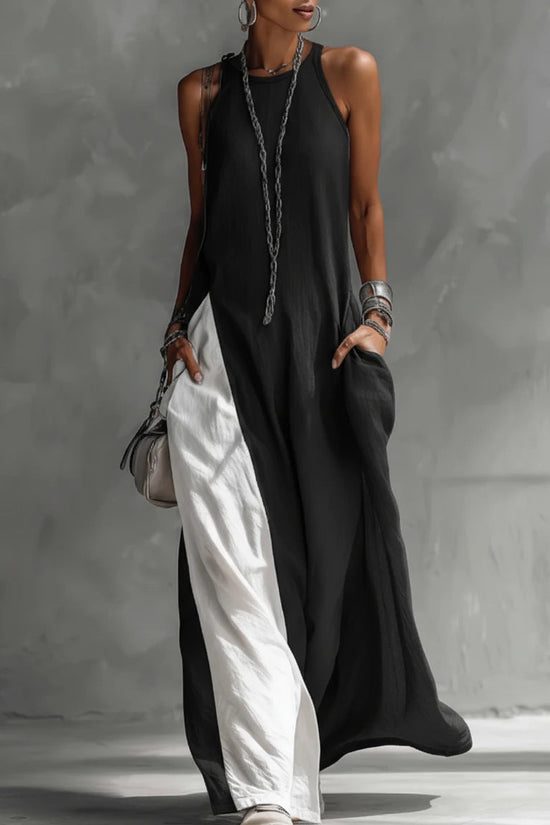 Womens Sleeveless Loose-Fit Off-Shoulder Dress With Pockets 