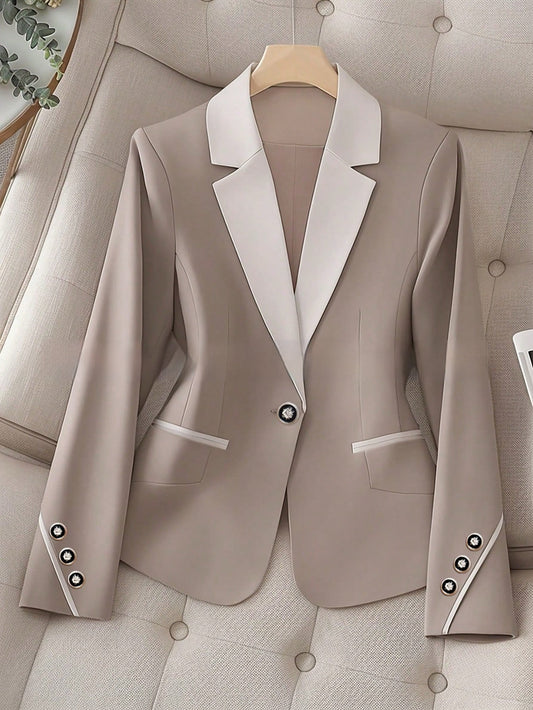 Professional Contrasting-Color Button Elegant Formal Blazer 