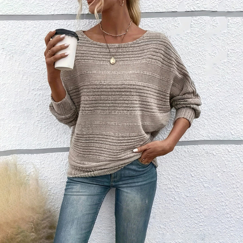 Women's Textured Round Neck Long Sleeve Top - Casual Solid Pullover For Spring & Fall CJ US