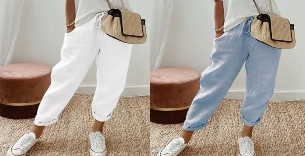 Women's Fashion Cotton Linen Solid Color Casual Pants 
