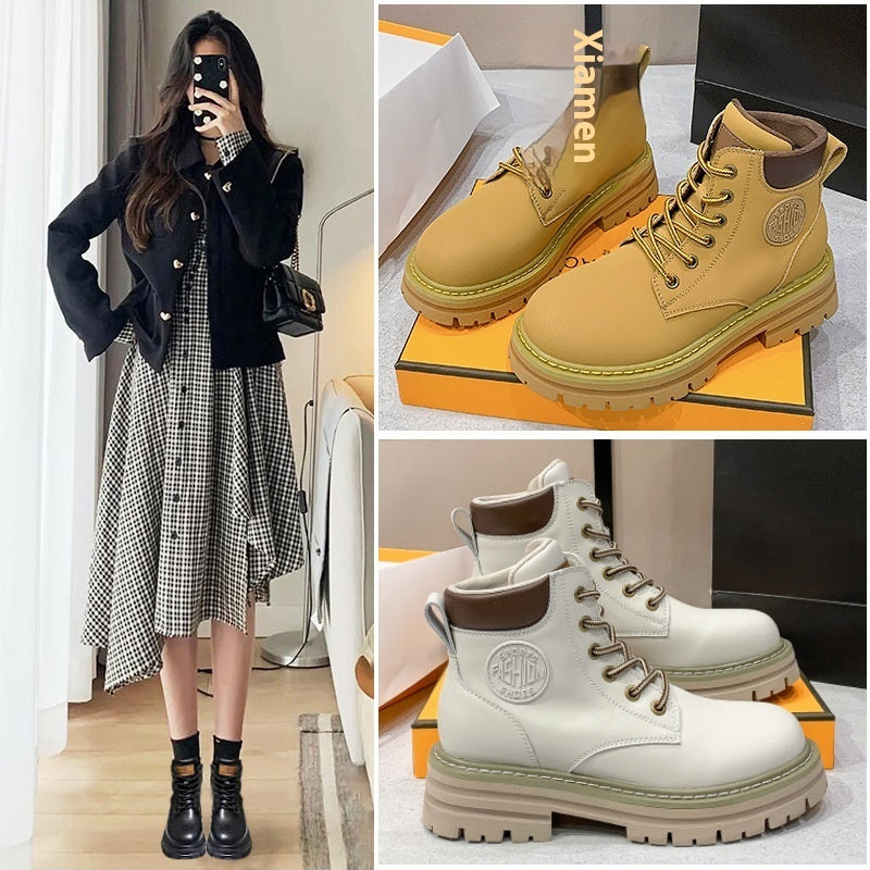 Women’s Genuine Leather Martin Boots – Thick Bottom Elevator Style CJ