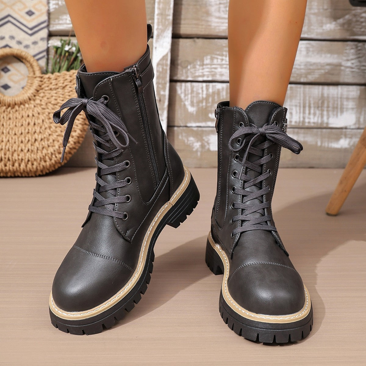 Solid Color Low Heel Mid Boots for Women — Sleek & Comfortable CJ