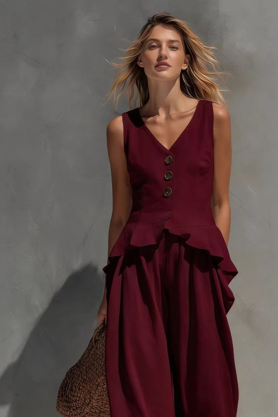 Sweatshirt-style Casual Sleeveless Top And Wide-leg Pants Two-piece Set 