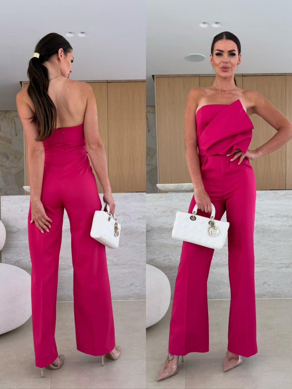 Candy-Colored Bodycon Halterneck Backless High-Waist Wide-Leg Jumpsuit 