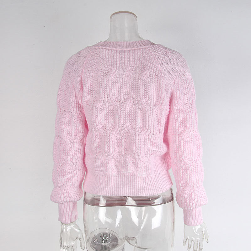 Women's Bow Cropped Cardigan - Long Sleeve V-Neck Button Down Knit Sweater Top 