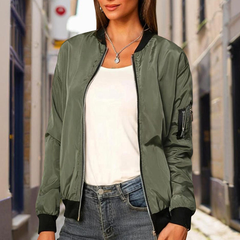 Minimalist Color-Block Stand-Collar Zip Jacket CJ