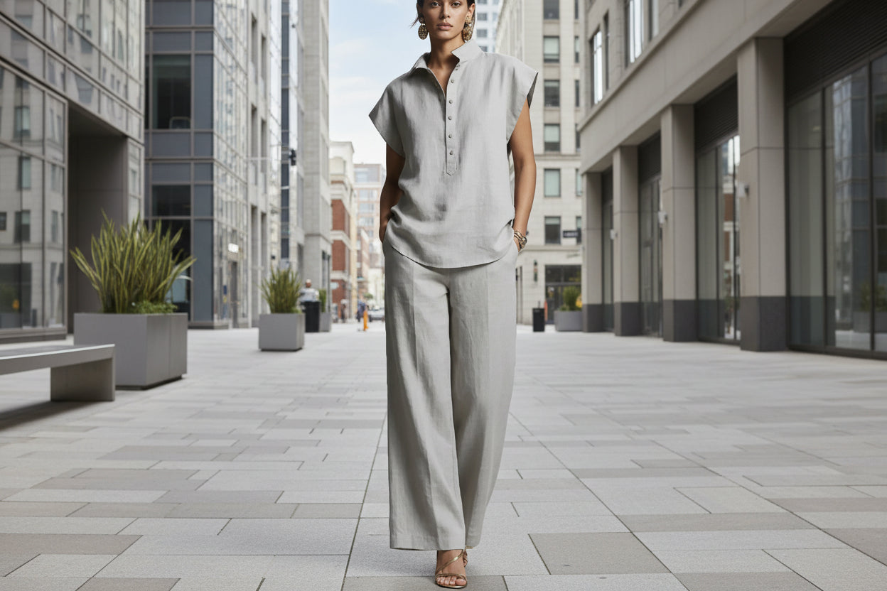 Women's Casual Cardigan Short-Sleeve Pants Set 