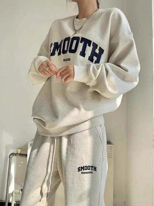 Gray Hoodie And Pants Fashion Running Two-piece Set Trendy 