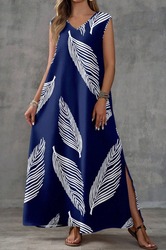 Summer Vacation Style Casual Printed V-Neck Dress 