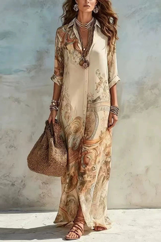 Chiffon Digital Print Fresh Vintage Flowy Women's Dress 