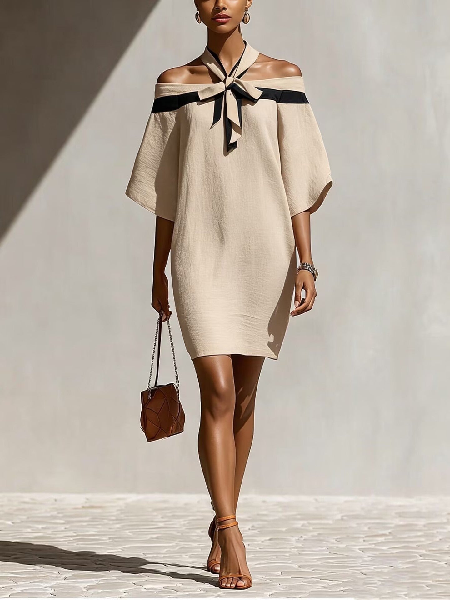 One shoulder bow collar dress 