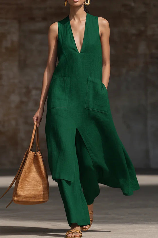 Casual New Style V-Neck Sleeveless Dress Set 