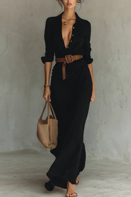 Women Autumn Elegant Sexy Solid Color Irregular Ruffle Dress With Belt 