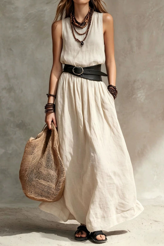 Turn-down Collar Long Sleeveless Dress 