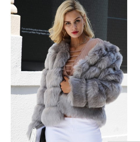 Women's Luxury Faux Fur Coat | Stand Collar Furry Jacket 