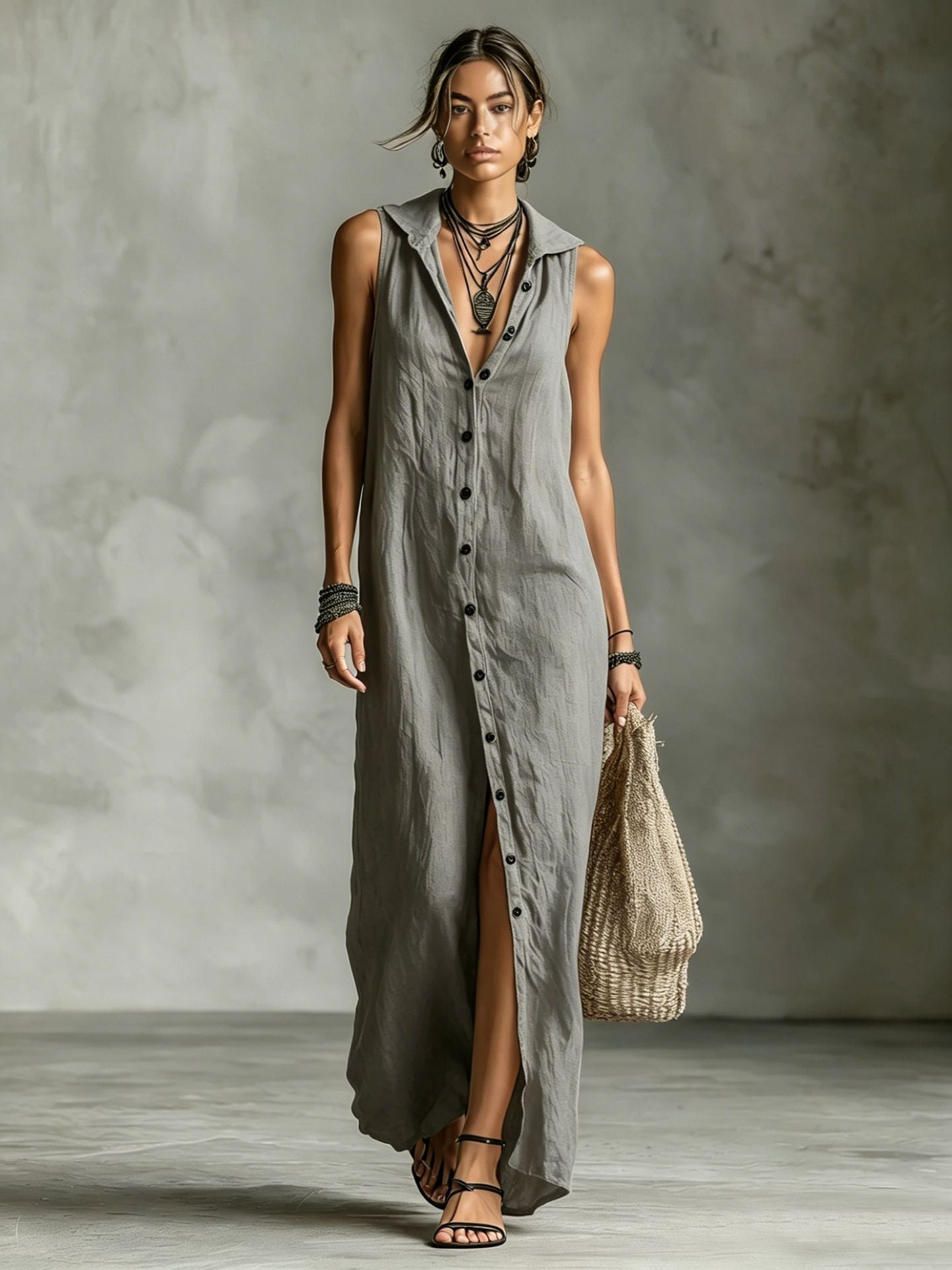 Sleeveless hooded breasted dress 