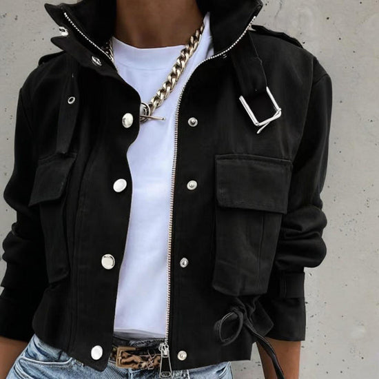 Women’s stand collar drawstring hem jacket CJ US