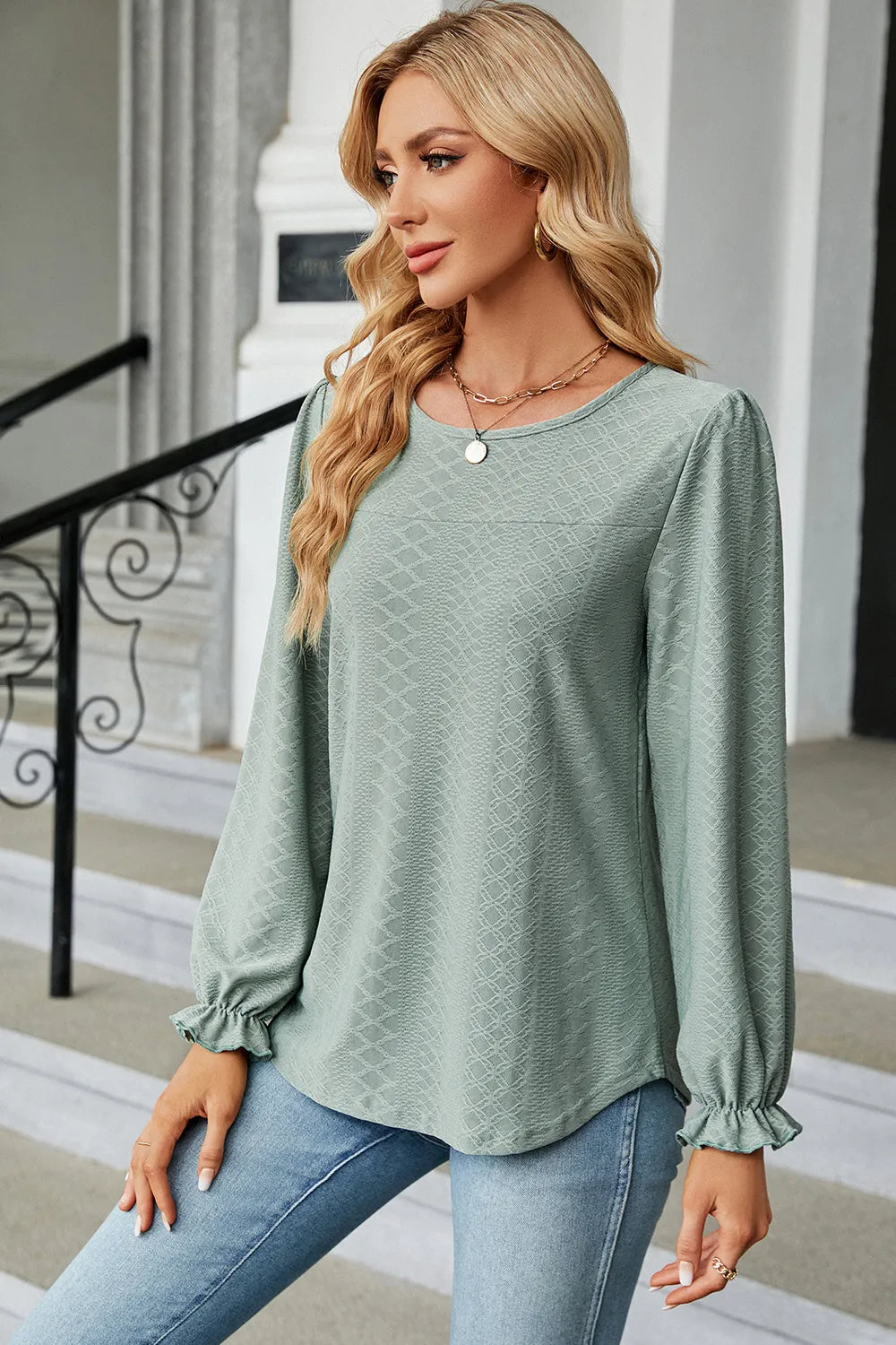 🌸 Round Neck Flounce Sleeve T-Shirt – Effortless Elegance for Everyday Wear eprolo