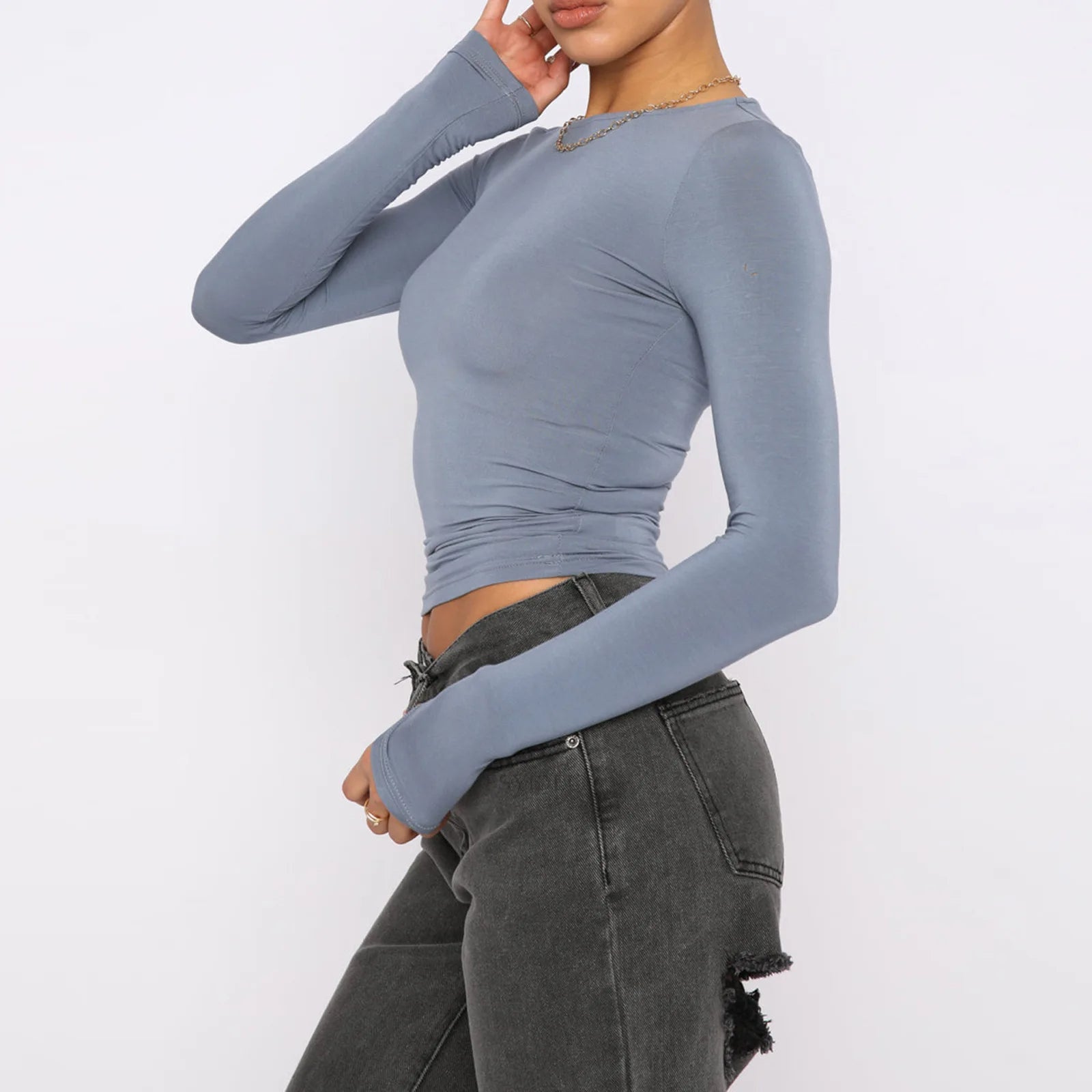 Slim Fit Long Sleeve Shirt | Women's Casual Crop Tops | Diversi