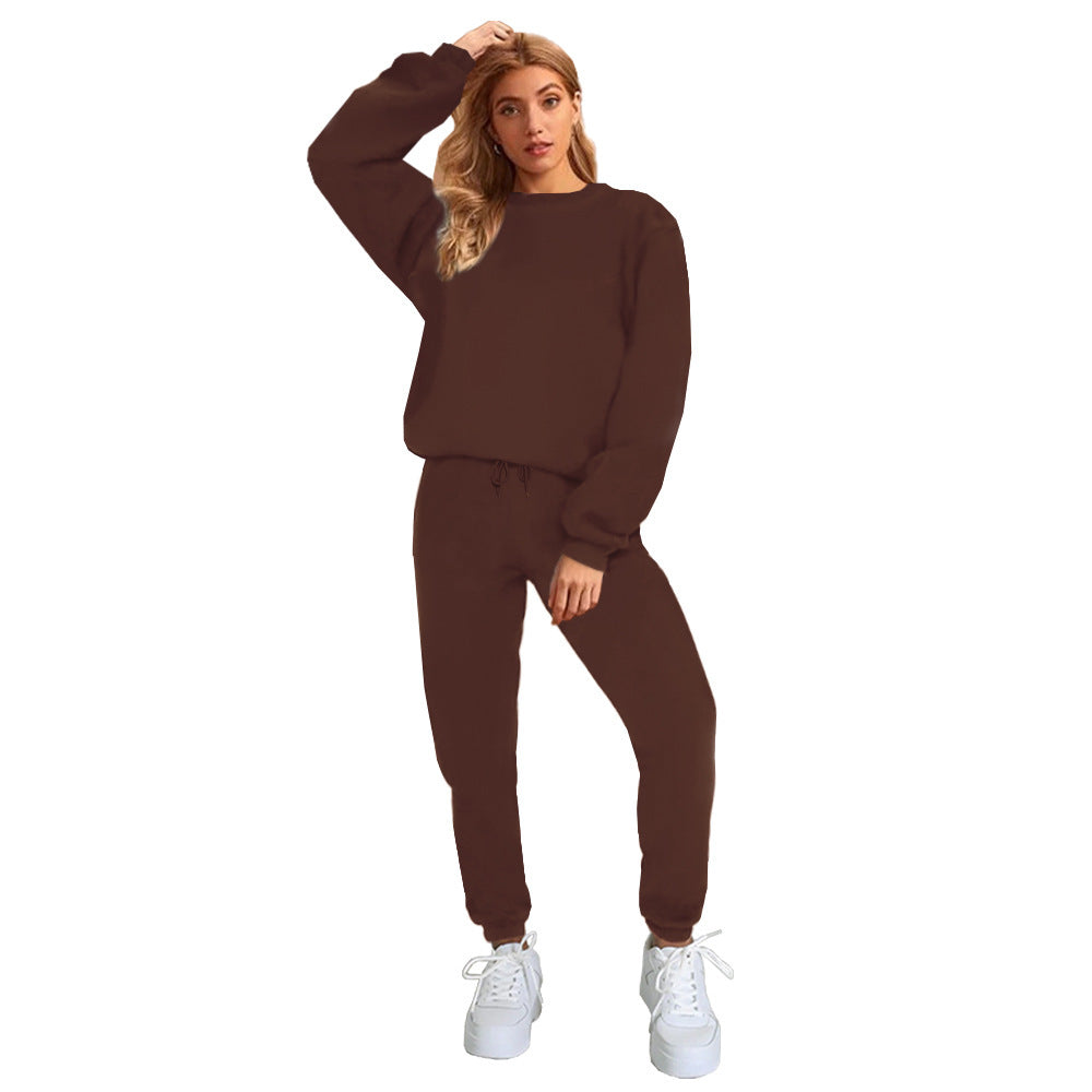 👚 Women's Solid Color Round Neck Pullover Sweatshirt & Pants Set FitiqueFit