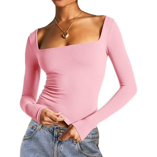 Square Neck Milk Silk Pullover Long Sleeves 