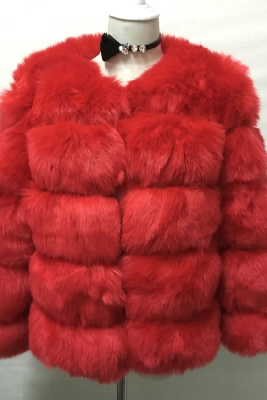 Women's Luxury Faux Fur Coat | Stand Collar Furry Jacket 