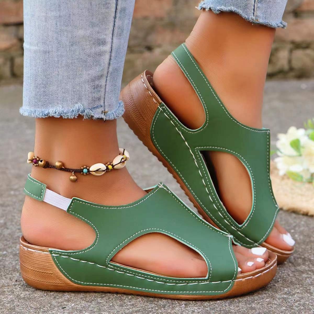 New Summer Wedges Sandals With Elastic Band Design Casual Fish Mouth Shoes For Women CJ US