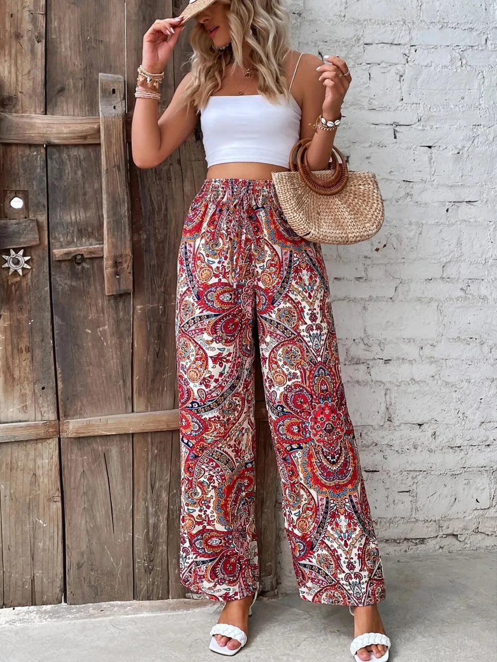Printed Wide Leg Pants 