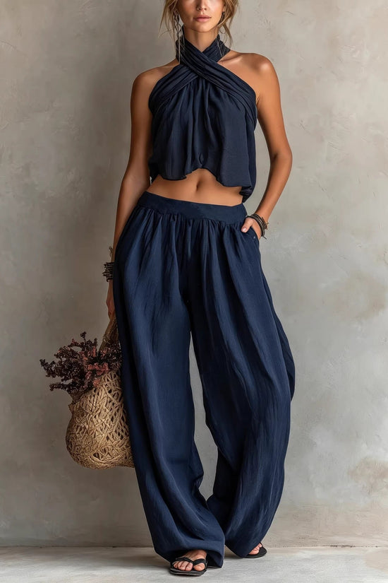 Womens Loose-Fit Sleeveless Top And Wide-Leg Pants Two-Piece Set 
