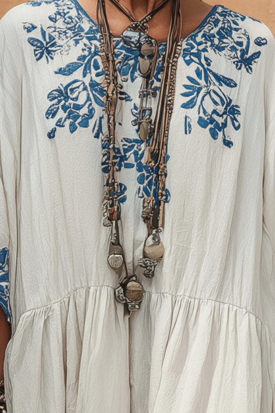 Elegant High-end Round-neck Printed Dress 