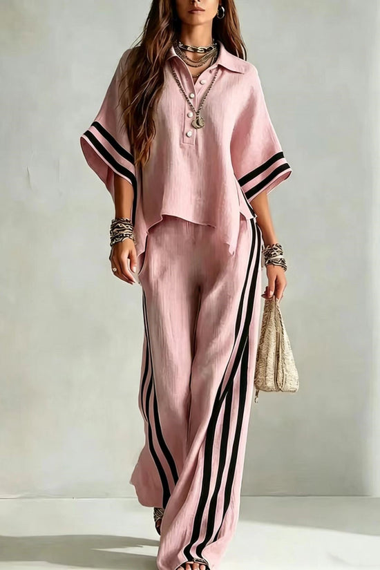 Womens Clothing Short-Sleeve Shirt And Loose Pants Two-Piece Set 