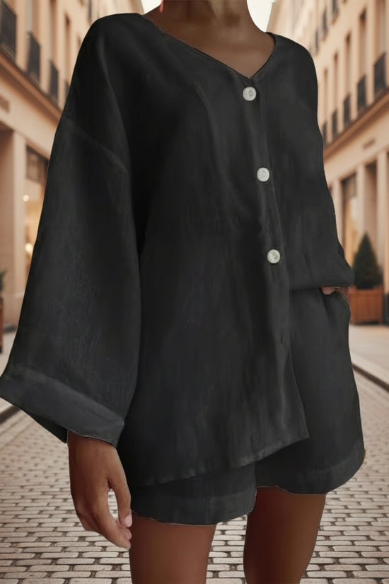 Fashionable Cotton-Linen Shirt And Shorts Casual Set 