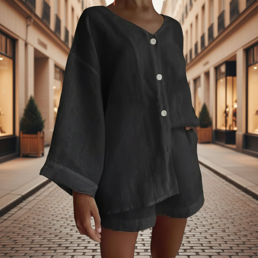 Fashionable Cotton-Linen Shirt And Shorts Casual Set 
