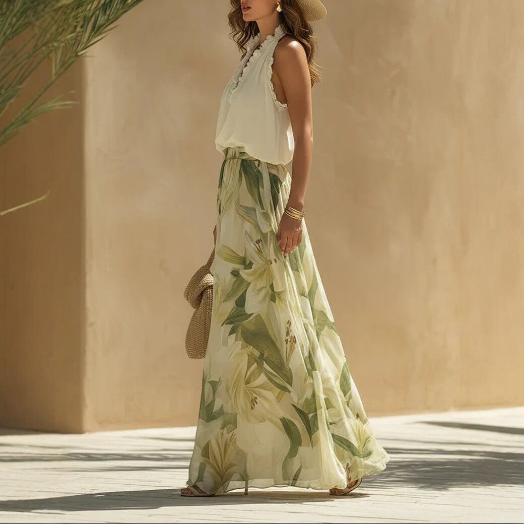 Women's Waist-Cinching Ruffle-Trimmed Elegant Dress 